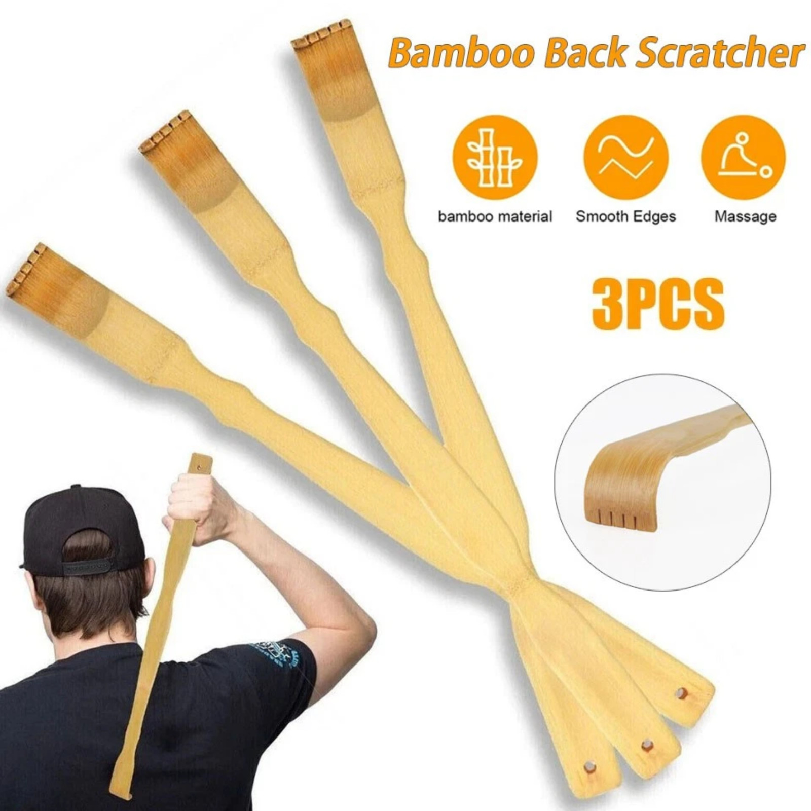 3Pack Natural Bamboo Back Scratcher Long Reach Pick Itch Relief Tool Portable US