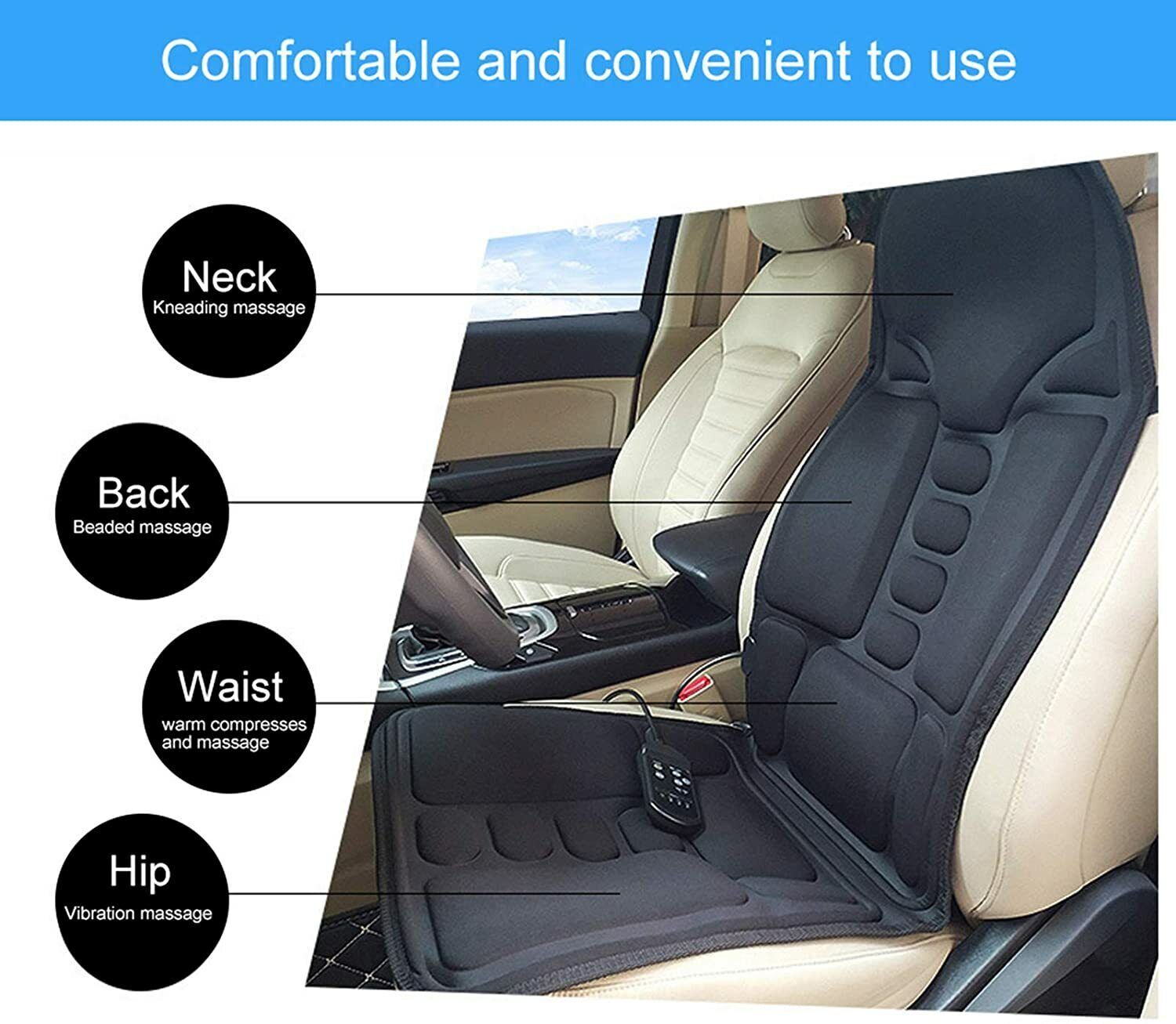 Massage Seat Cushion 8 Mode with Heated Back Neck Massager Chair for Home & Car