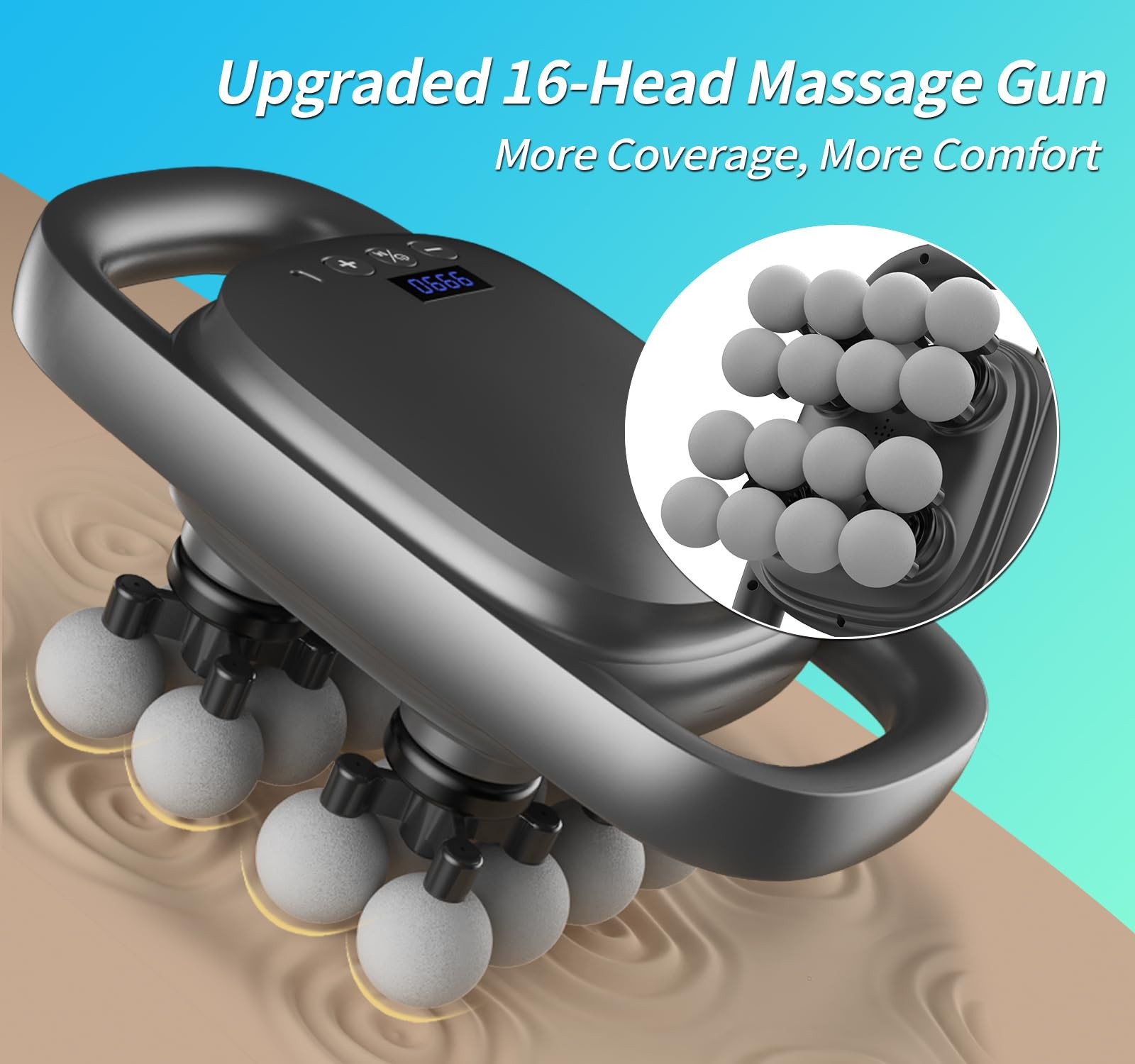 16 Head Massage Gun, Deep Tissue Percussion Massager with 9 Intensity Levels