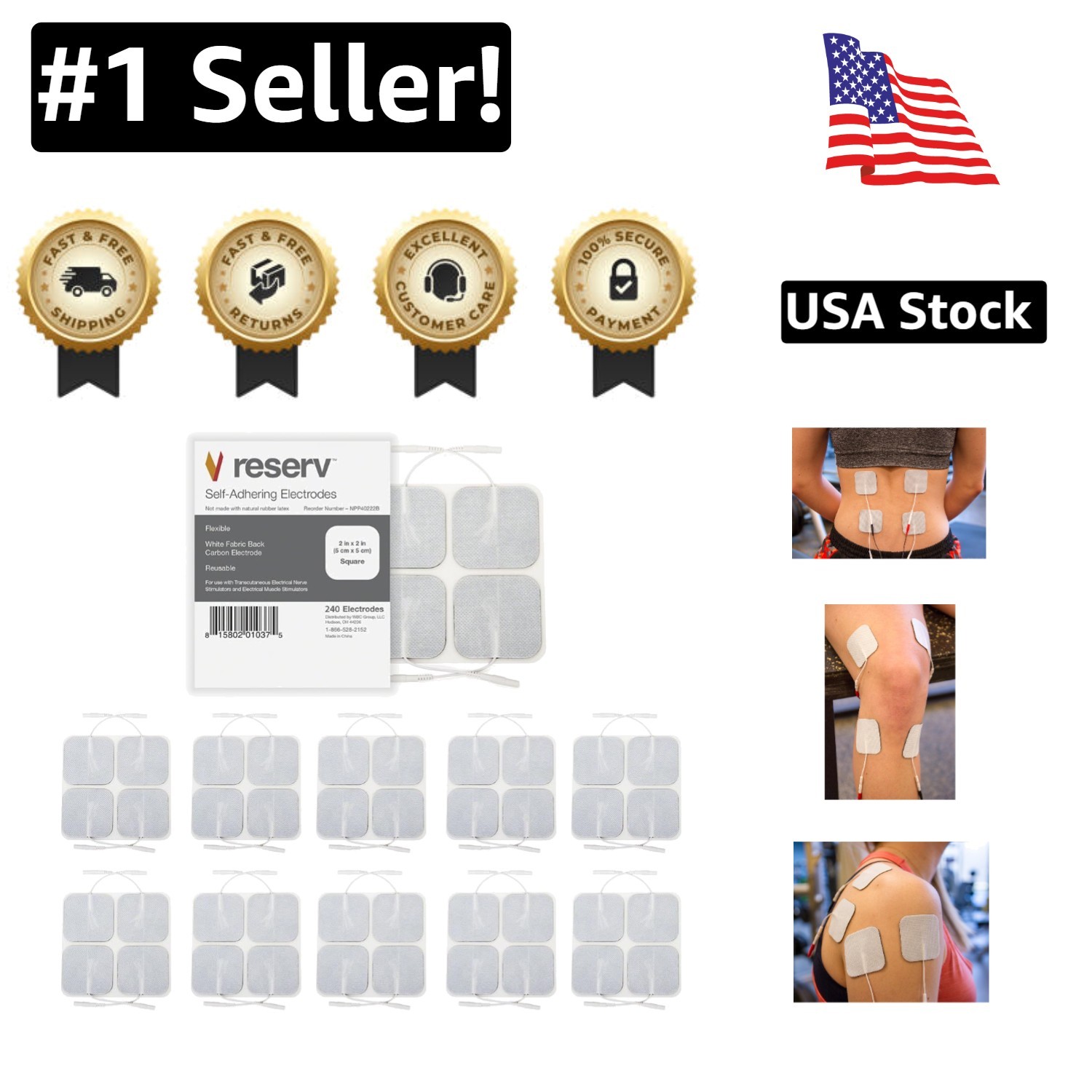 Latex-Free Self-Adhesive Electrode Pads for TENS Units – 240 Pack