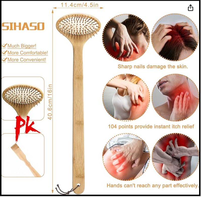 Bamboo Oversize Curved Back Scratcher – Large 104 Wooden Points