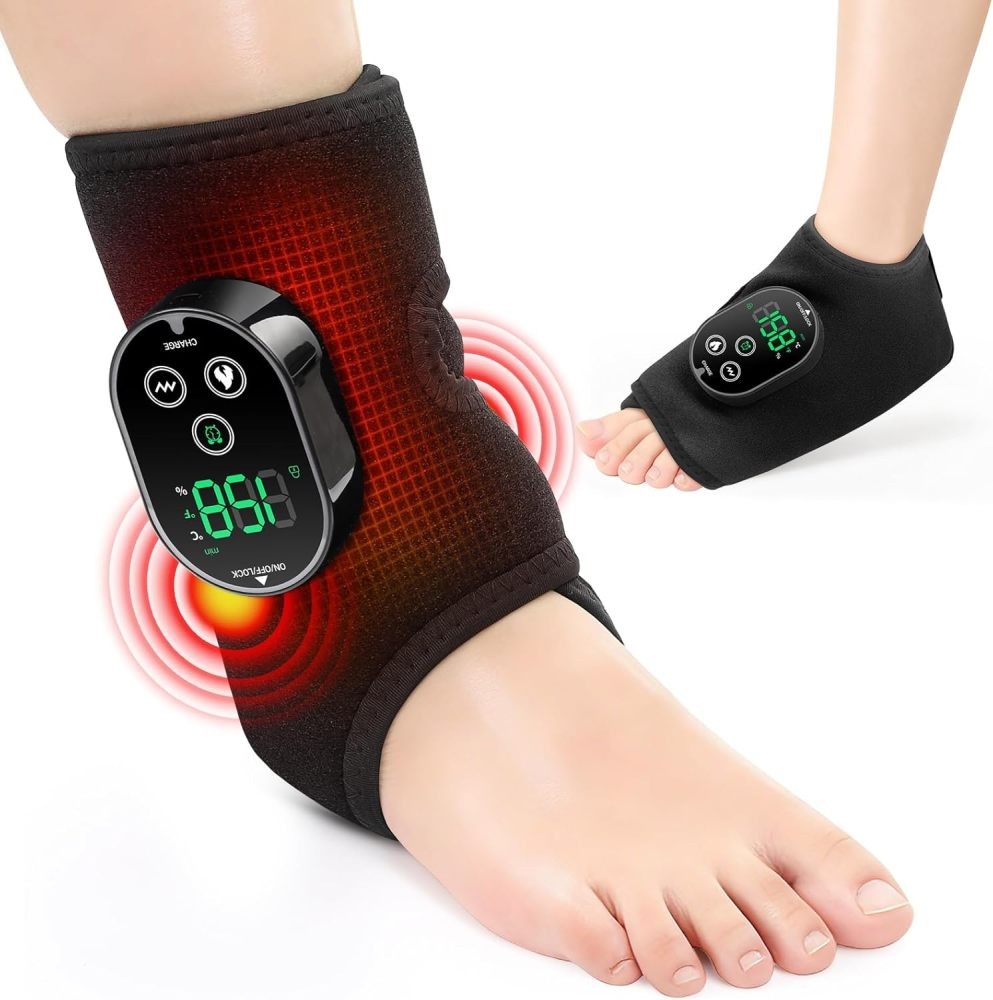 Electric Foot Ankle Massager Pain Relief with 6 Heat Levels, 3 Vibration Modes