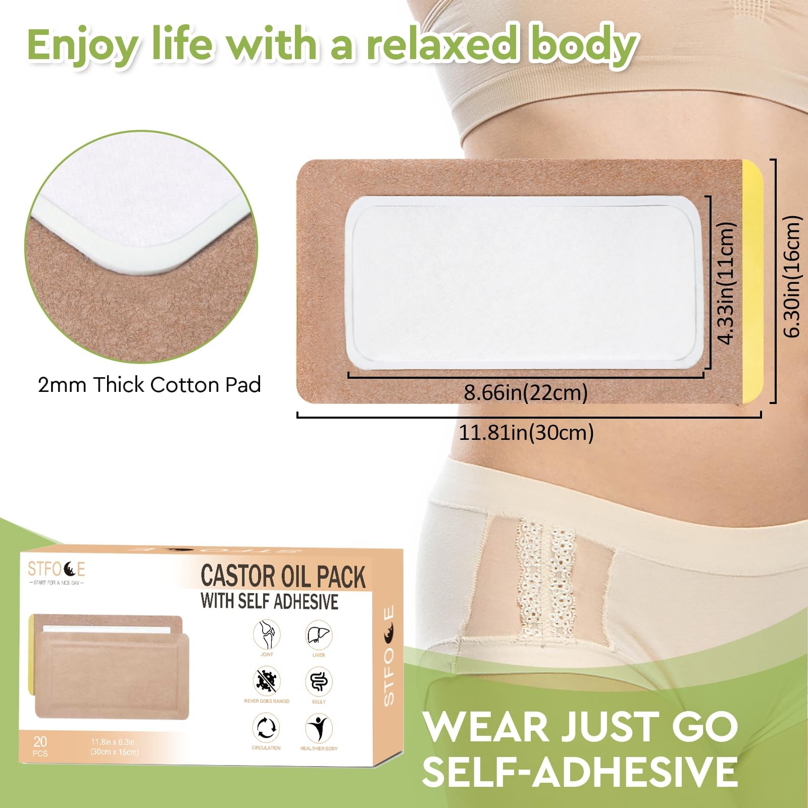 20pcs Castor Oil Pack Wrap, Large Castor Oil Pack Self-Adhesive, 11.8″x6.3″, …
