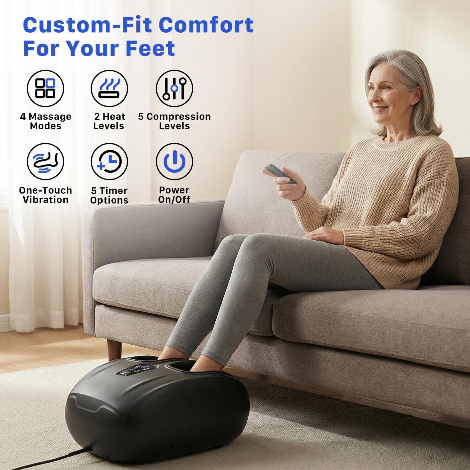 Upgraded Foot Massager with Heat & Compression – Shiatsu Kneading, Vibration Rel