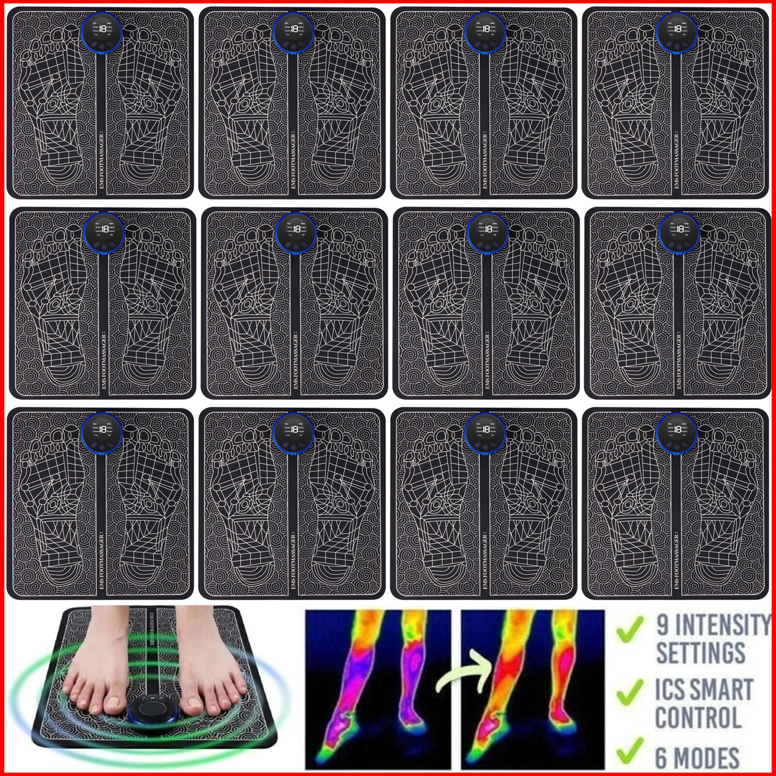 1-20 Pack Electric Foot Massager Pad Blood Circulation Muscle Stimulator Mat Lot