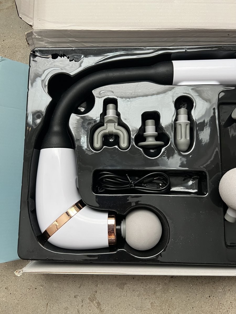 Extended Handle Fascial Massage Hammer Gun 6 Heads Deep Tissue Cordless 6 Speeds