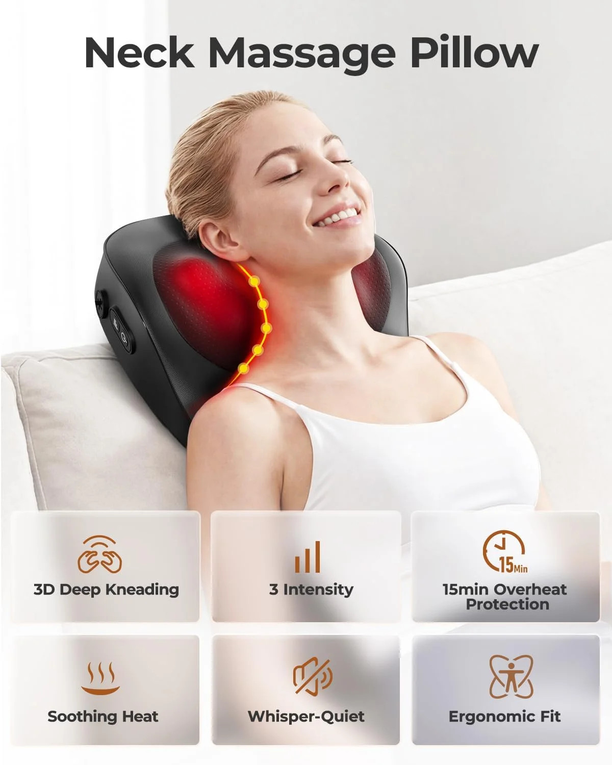 Electric Neck Massager Pillow, Ultra-Quiet Corded Neck and Shoulder Massager wit