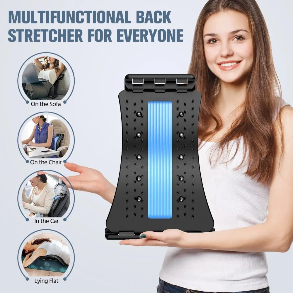 3-Level Adjustable Back Stretcher Posture Corrector Lumbar Support with Massage