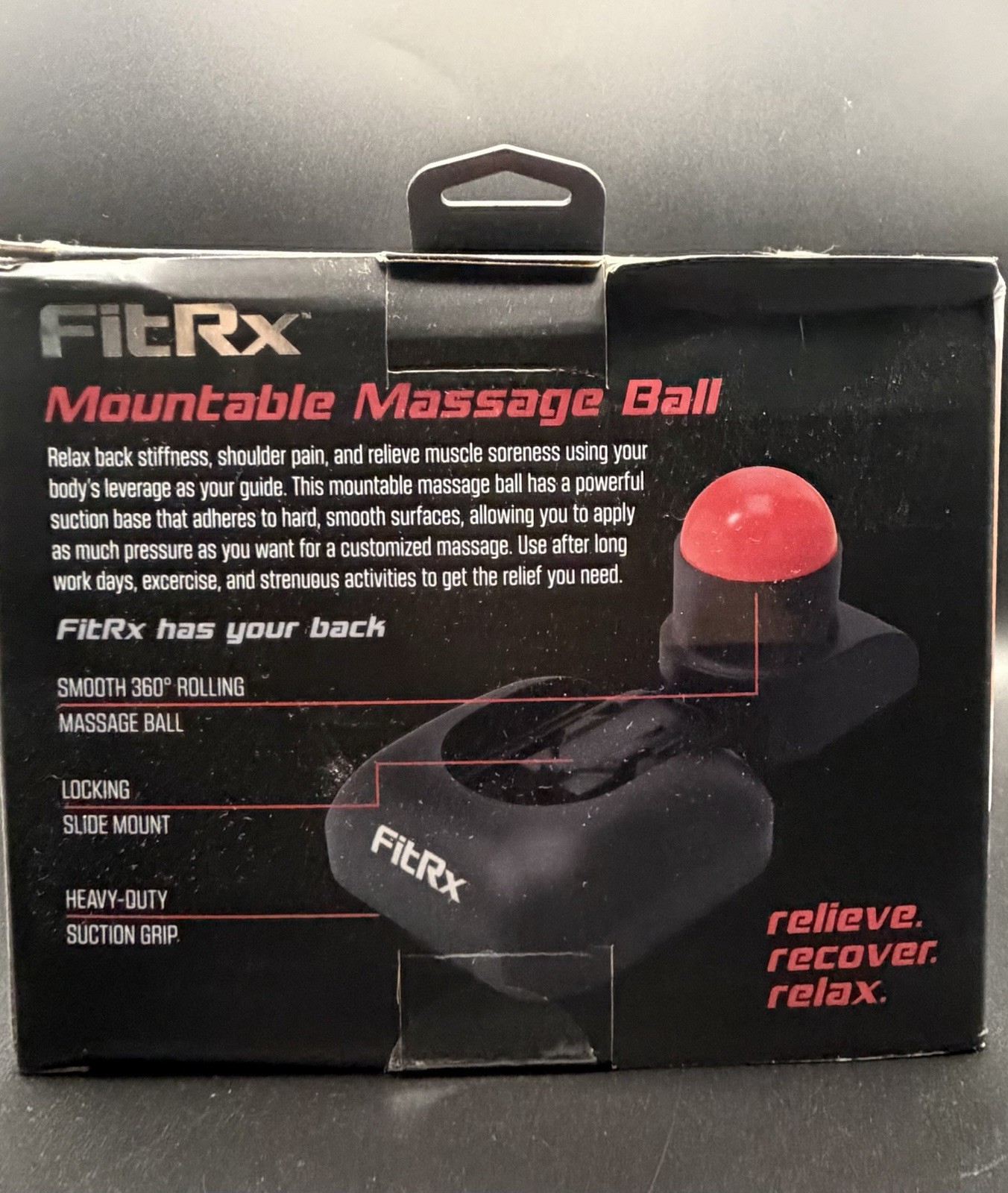 FitRx Mountable Massage Ball Rolling Suction Mount Black/Red