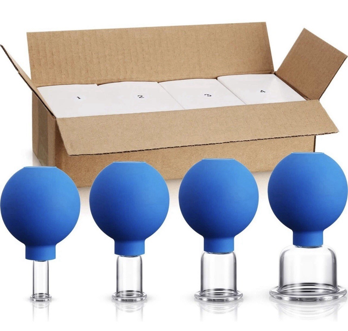 4 Pieces Glass Cupping Set Glass Silicone Cupping Cups Massage Vacuum Suction…