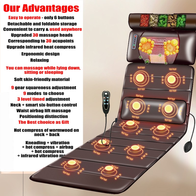 Massage Mat Full Body Massager Mattress Pad with Heat Full Body Vibration Motor