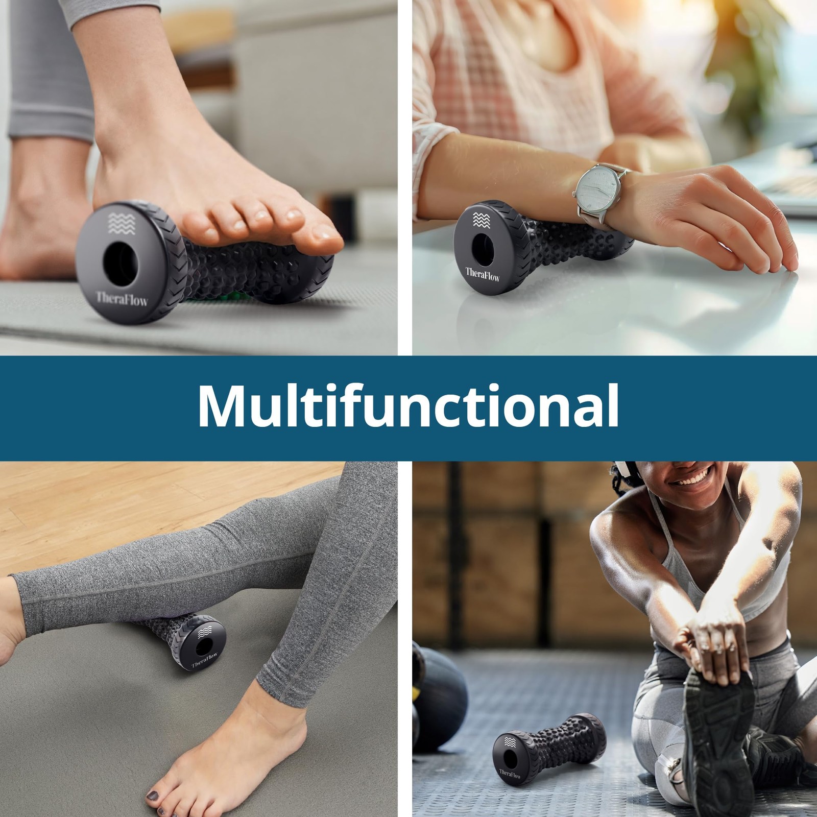 TheraFlow Foot Massager for Plantar Fasciitis Relief – Portable & Black