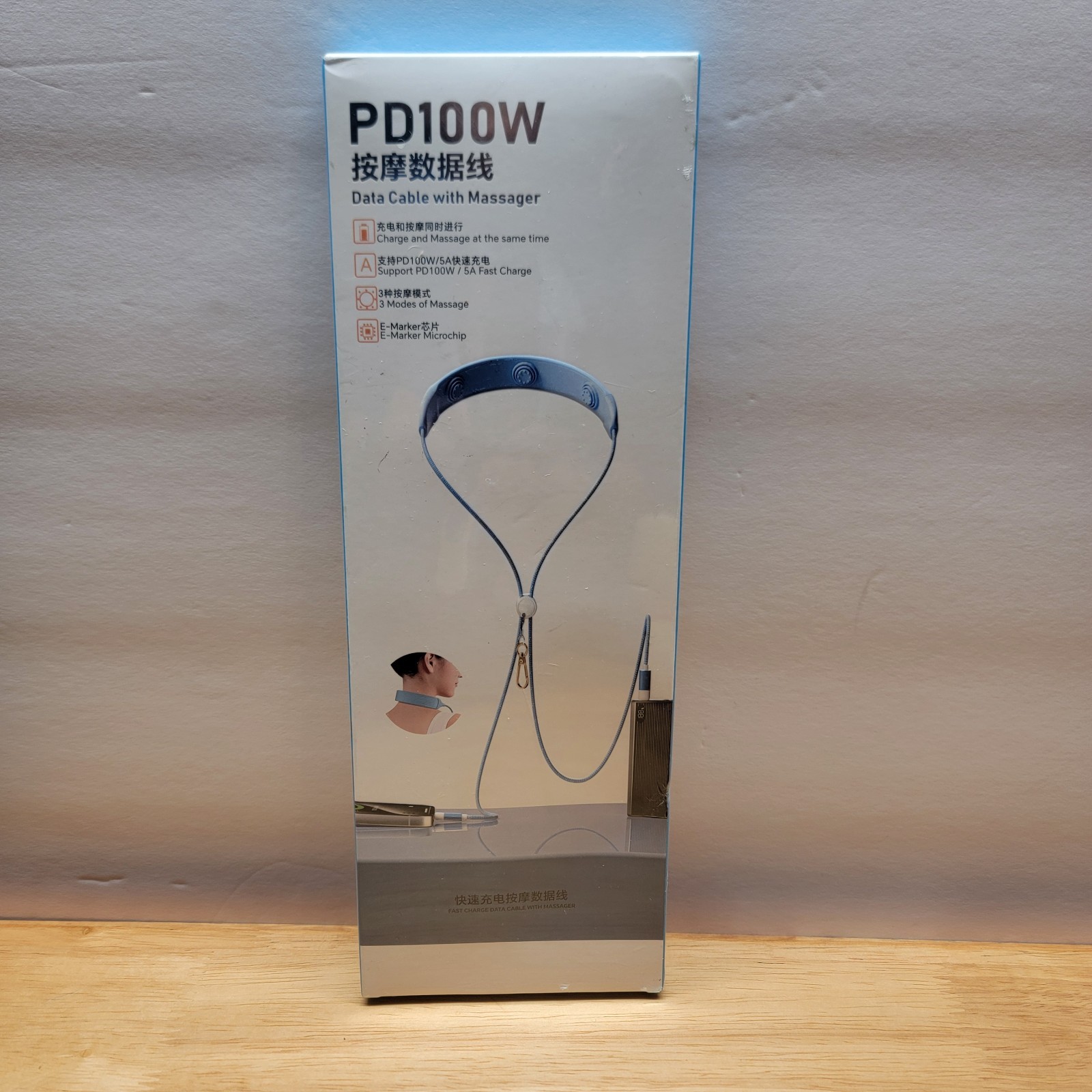100W Fast Charging Neck Massager Cable | 3-Modes Silicone Vibration with USB C