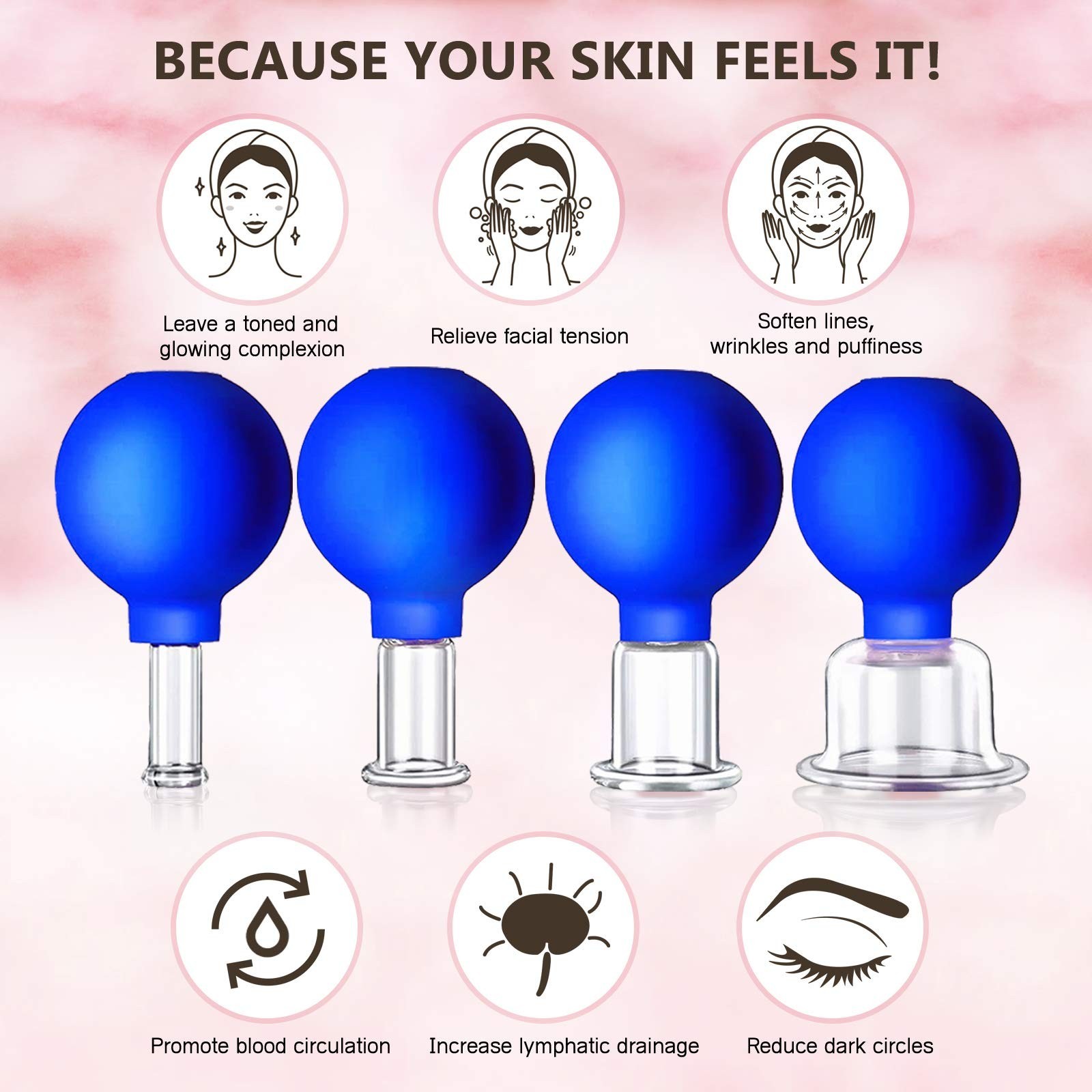 Facial Cupping Therapy Set – 4 Sizes Glass Vacuum Massage Cups for Anti-Cellulit