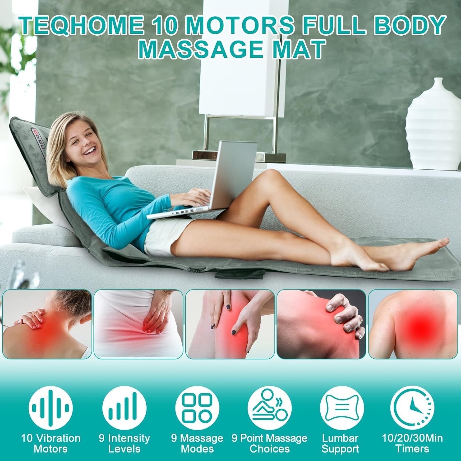 Full Body Electric Massage Mat w/Heat Vibration Massage Pad Cushion Back Massage
