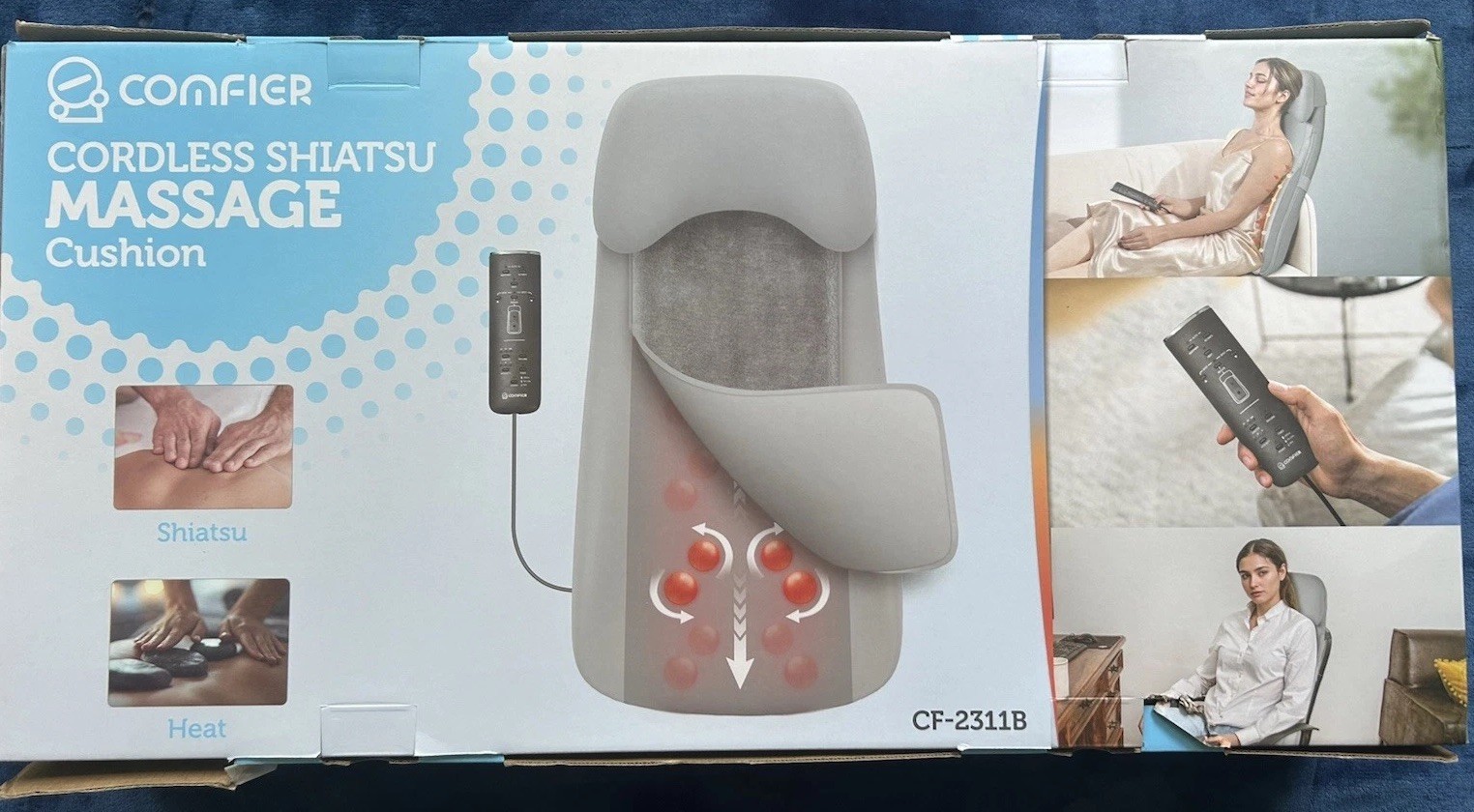 COMFIER Cordless Shiatsu Massage Cushion CF-2311B