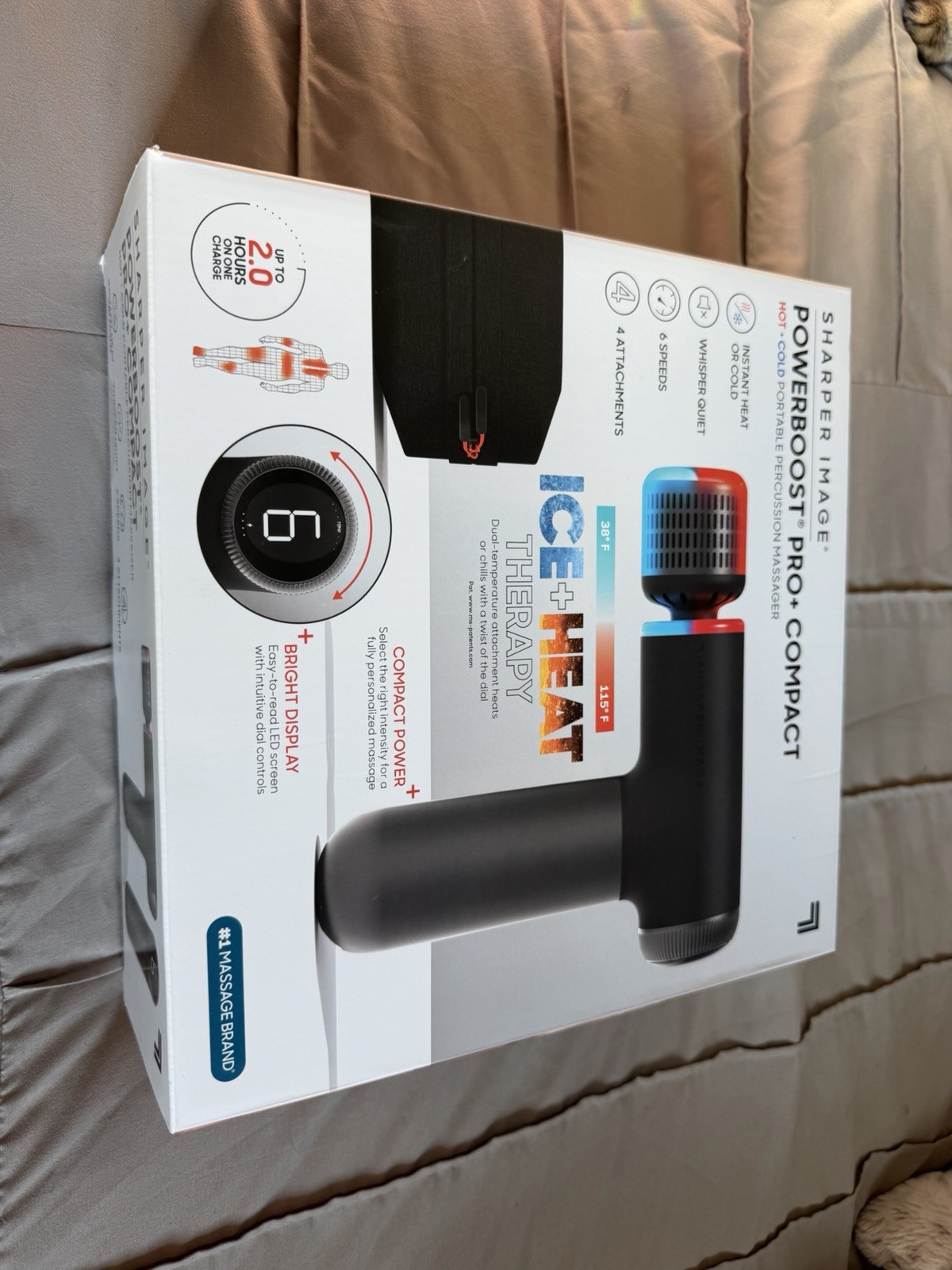 Sharper Image Powerboost Pro+ Compact Heated Cordless Massage Gun 4 Heads
