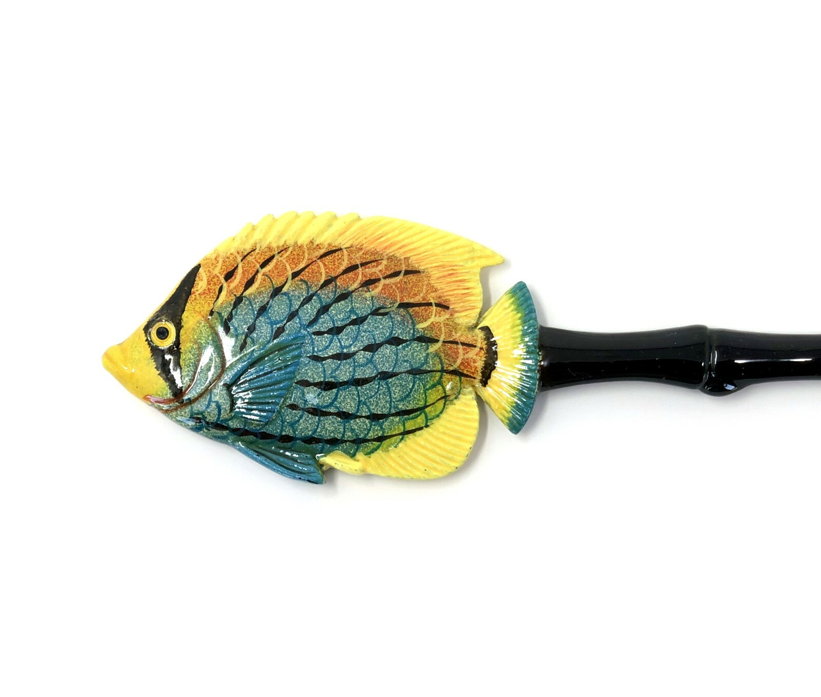 Hand Painted 18″ Backscratcher Back Scratcher Blue Yellow Top Tropical Fish U02L