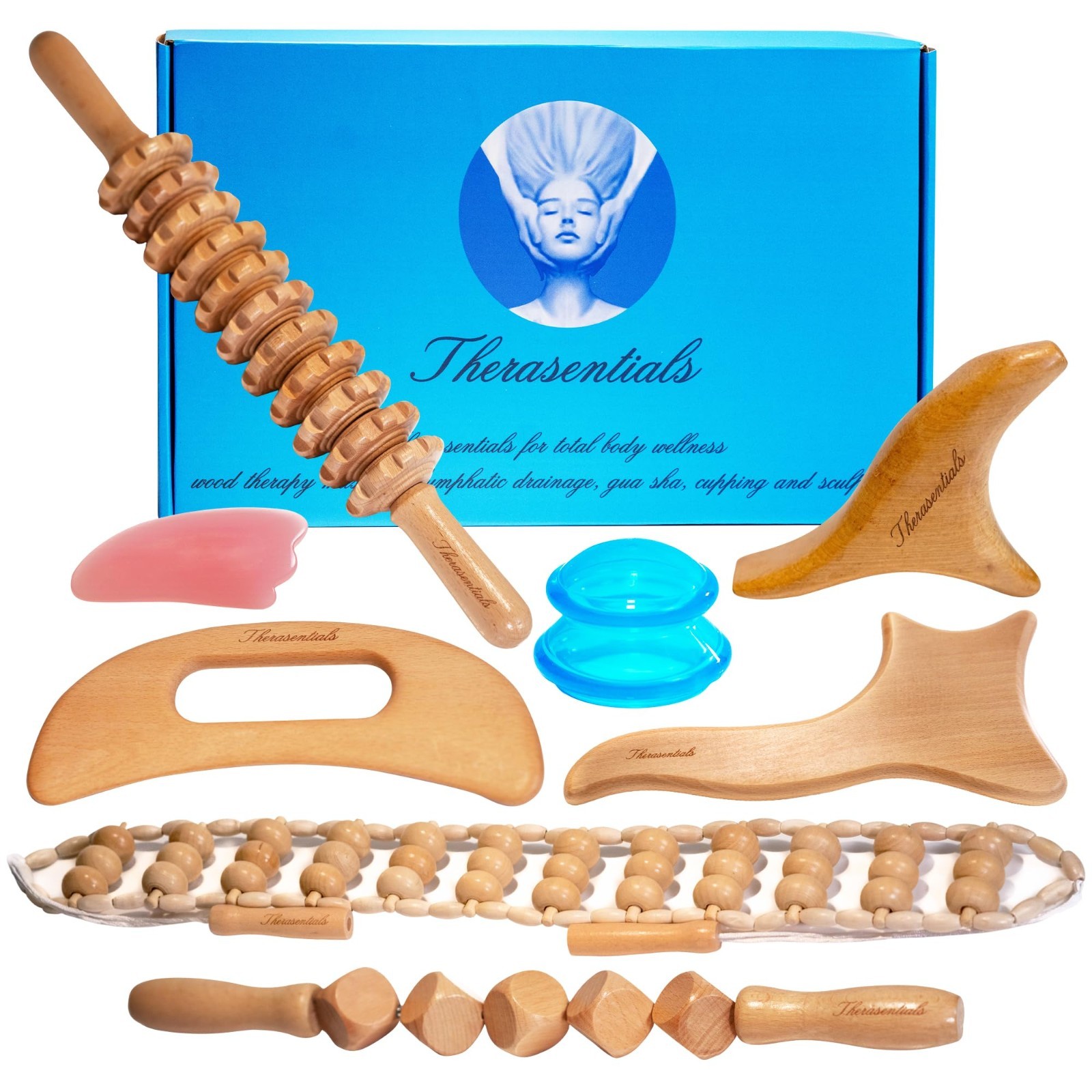12-in-1 Wood Therapy Massage Tools, Lymphatic Drainage & Anti-Cellulite Kit – Bo