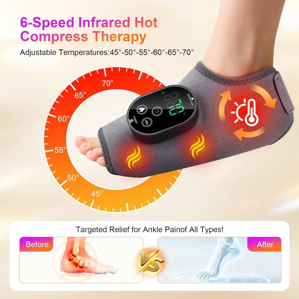 4-in-1 Electric Foot Ankle Massager Brace Pain Relief Heating Vibration Therapy