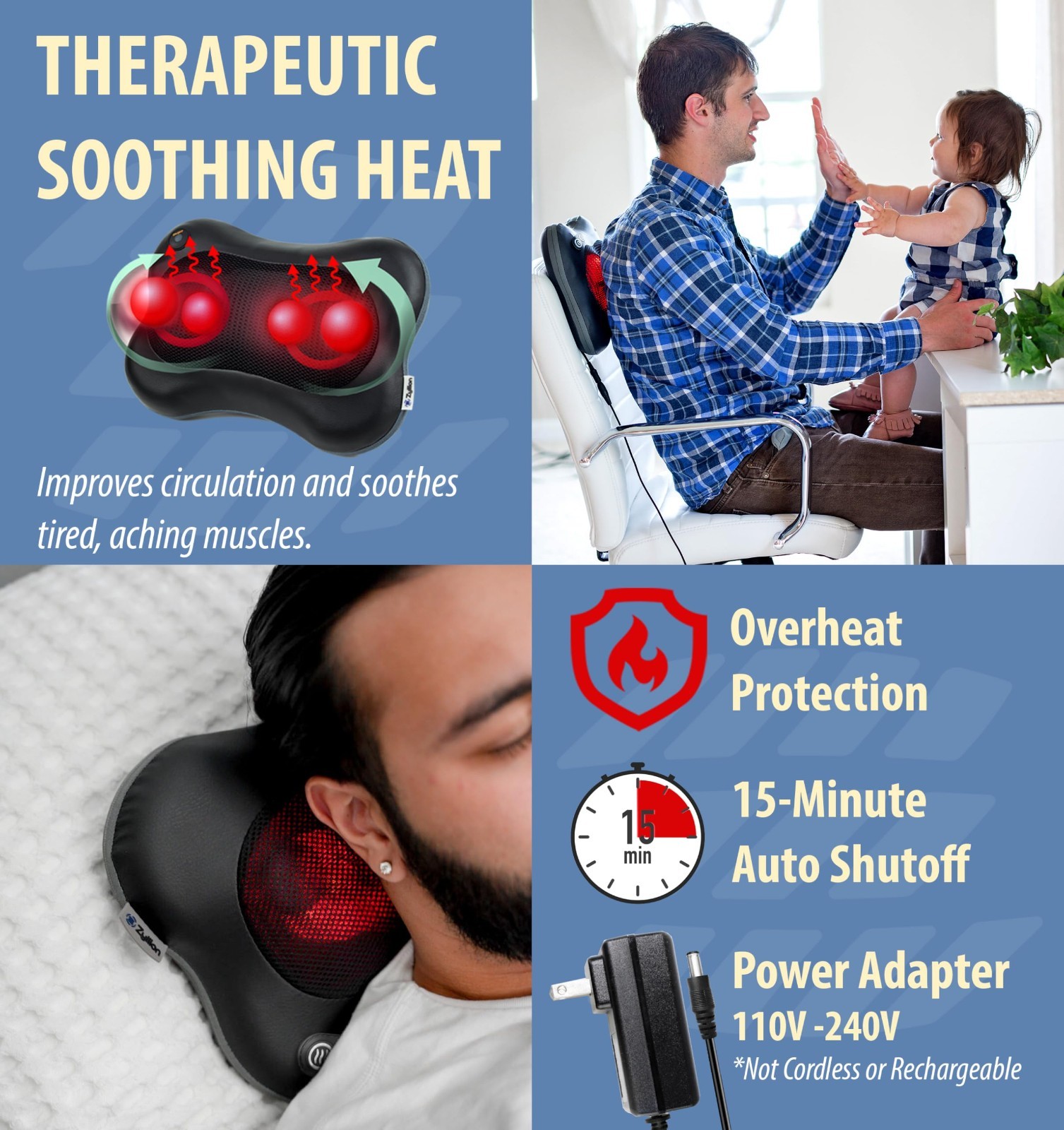 Shiatsu Back & Neck Massager with Heat – 3D Deep Tissue Kneading Pillow, 2 Speed