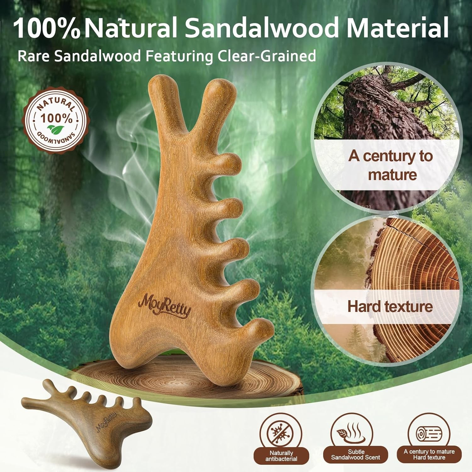 MoyRetty Green Sandalwood Gua Sha Facial Tool(4-in-1),