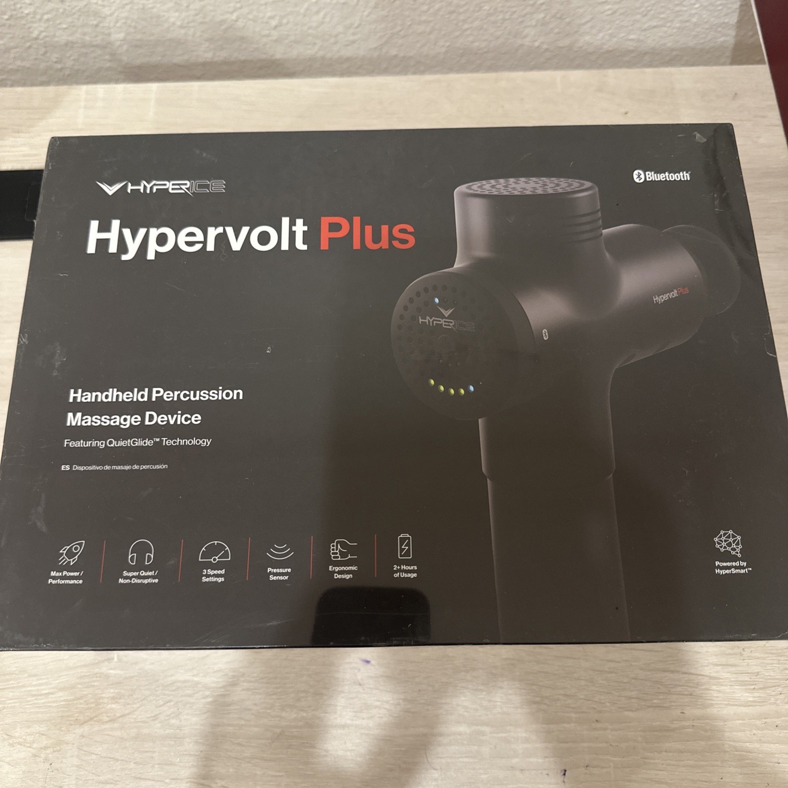 Hyperice Hypervolt Plus Bluetooth Percussion Massage Gun, Black, 5 Heads Charger