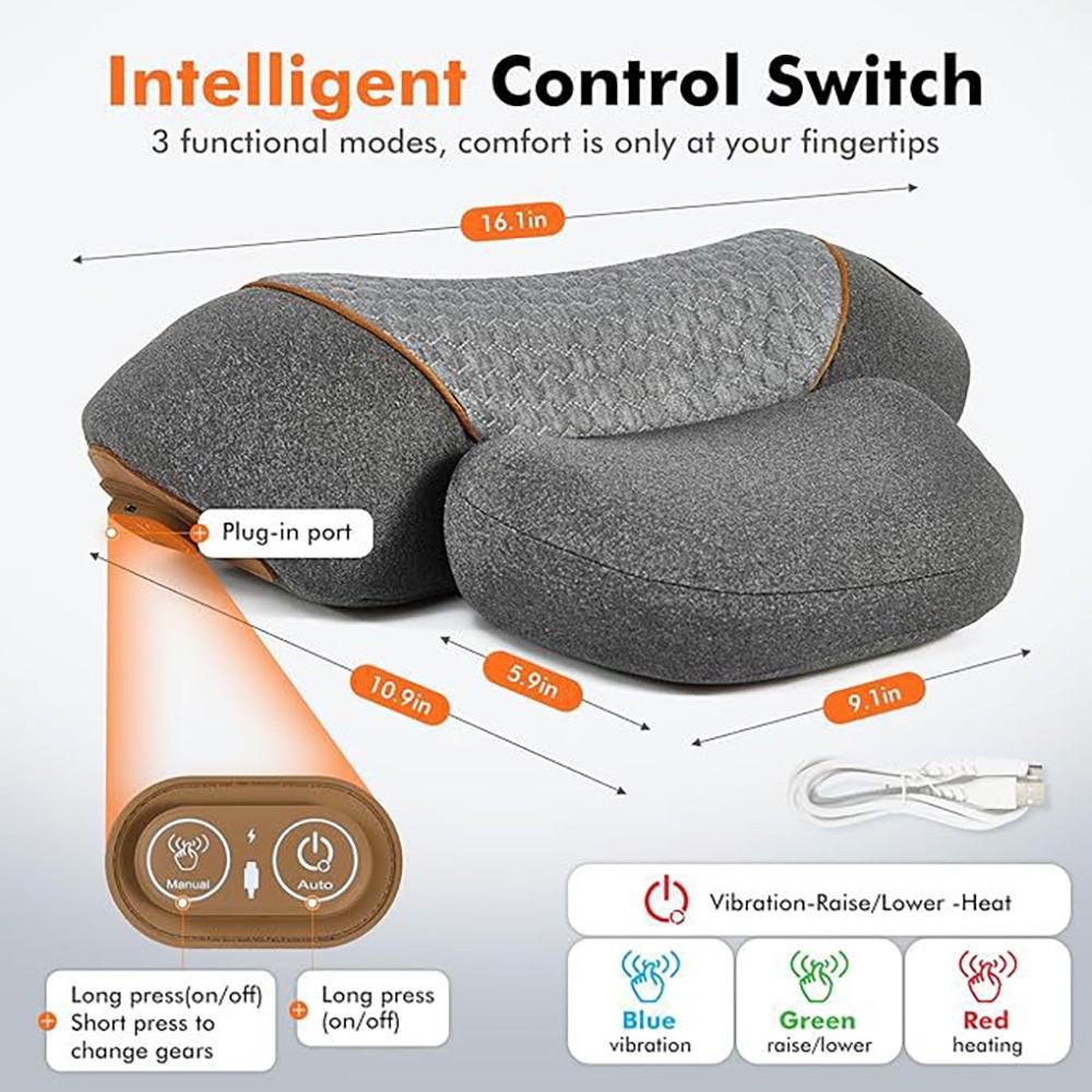 3-in-1 Rechargeable Neck Massager Pillow Neck Hump w/ Heating Traction Function