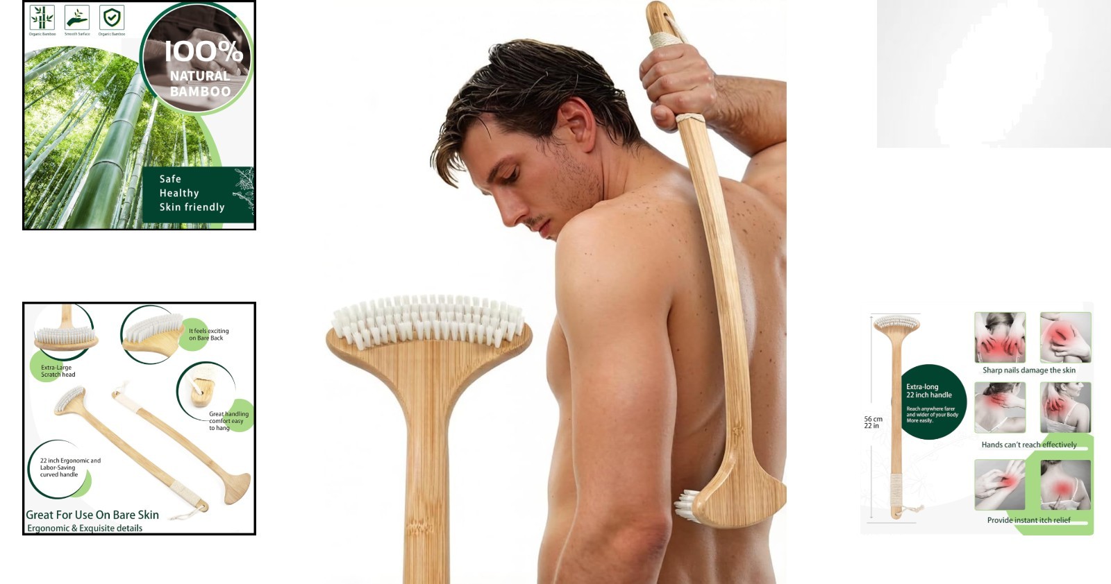 22» Extra Long Curved Back Scratcher with Soft Nylon Bristles for Gentle Relief