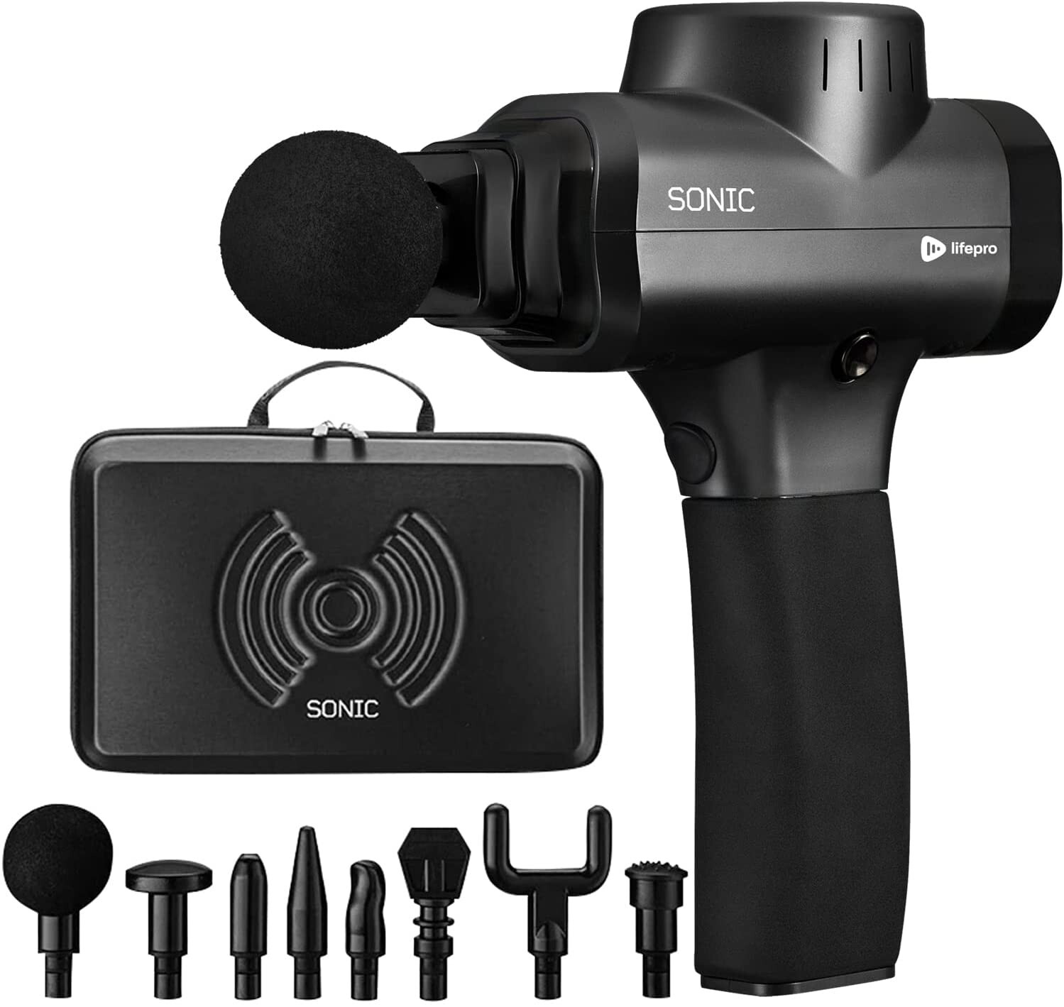 Life Pro Sonic Handheld Percussion 5-Speed Massage Gun – Black