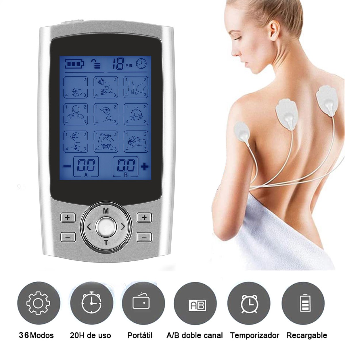 Tens Unit Muscle Stimulator Machine Pulse Massager Therapy Pain Relief 36+ Modes