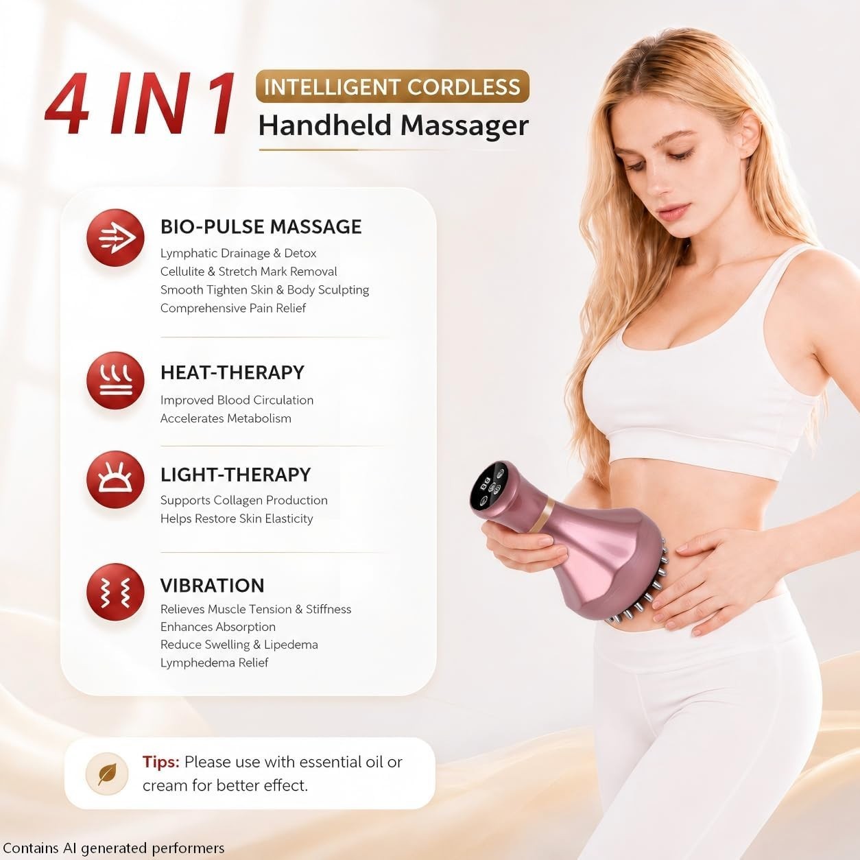 4-in-1 Lymphatic Drainage Massager – Anti-Cellulite Tool, Heating, Vibration, Li