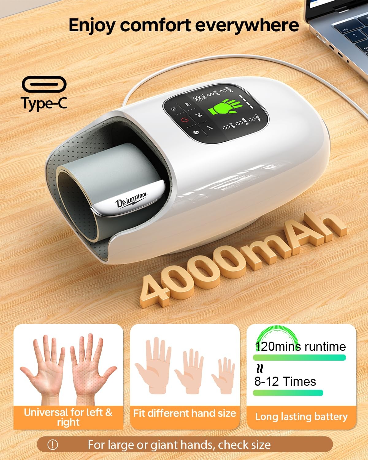 Hand Massager with Heat and Compression, Hot & Cool, Finger Wrist Palm Full H…