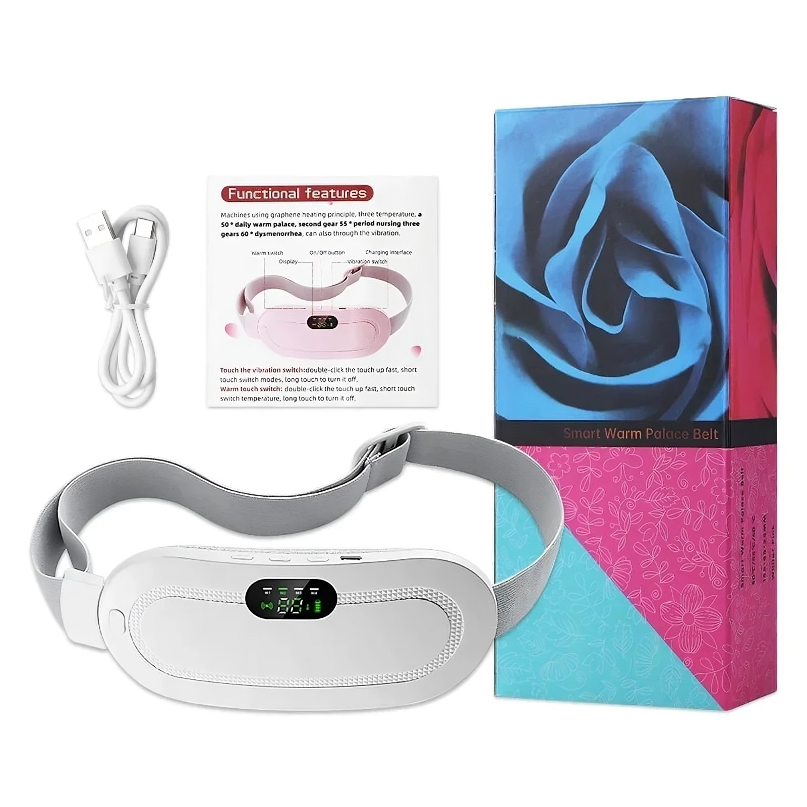 Menstrual Relief Heating & Vibration Belt Electric Massager for Waist & Abdomen