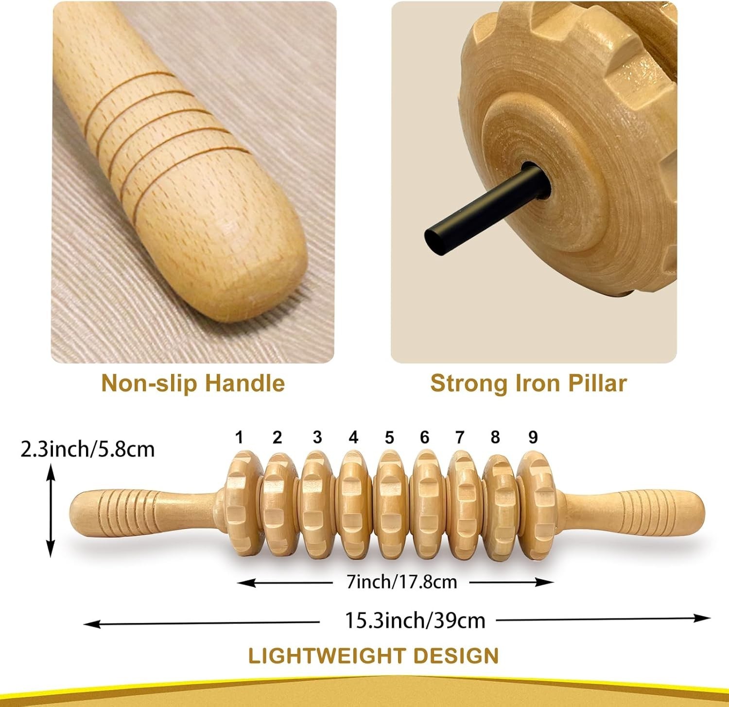 Manual Massager Wooden Handheld Roller Trigger Point Massager Stick Fascia