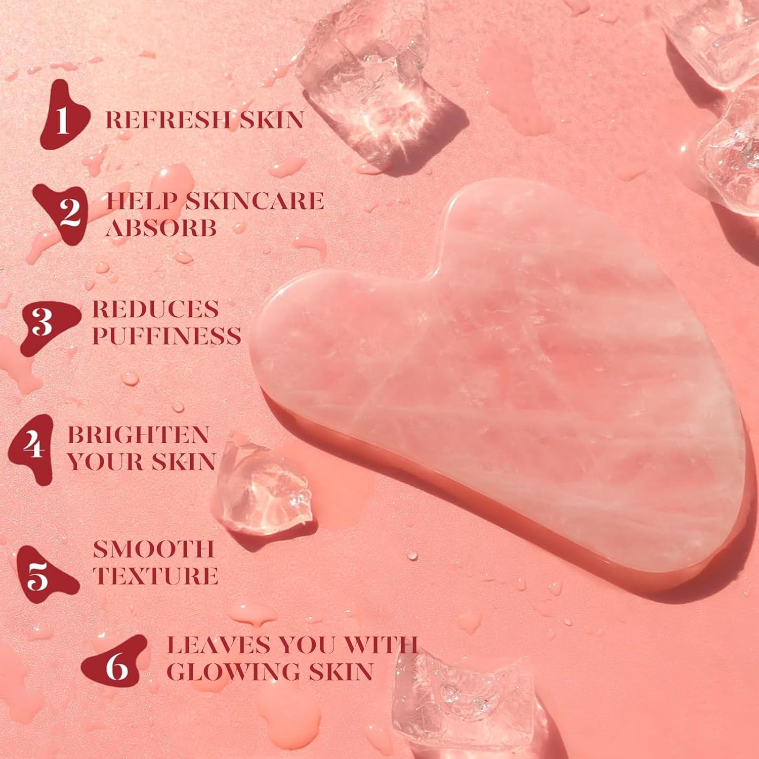 Icyme Rose Quartz Roller & Gua Sha Set, Cooling Face Roller for Depuffing & Lymp