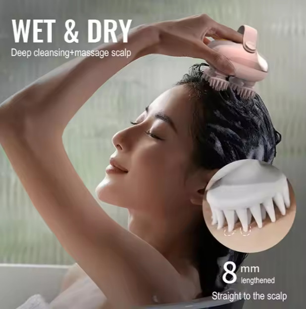 Electric scalp massager for hair growth, Ergonomic handle/Rechargeable, Pink.