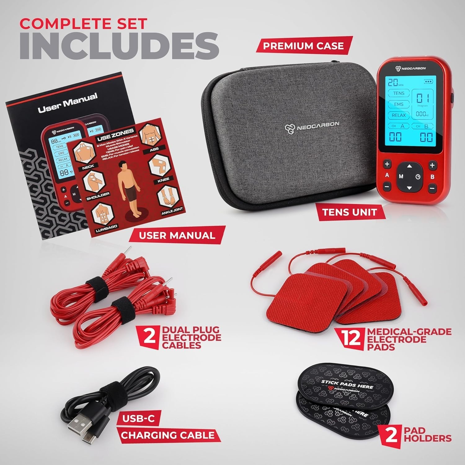DUOWISI TENS Unit EMS Muscle Stimulator Pain Relief Massager USB Rechargeable