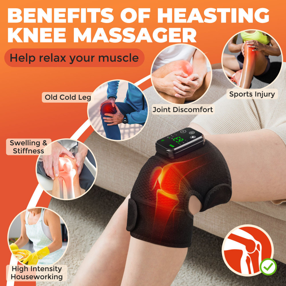 2PCS Cordless Heated Knee Massager Vibration Heating Shoulder Brace Support Wrap