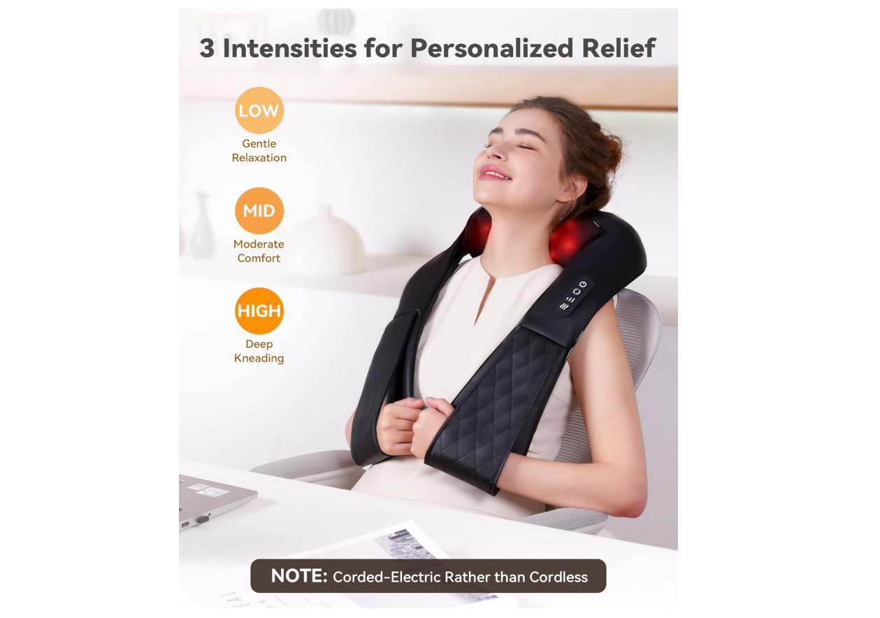 Shiatsu Neck & Back Massager with Heat – 4D Kneading Shoulder Pillow
