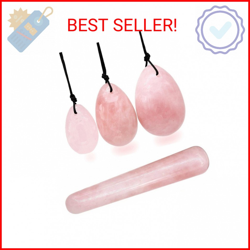 4Pcs Set Jade Yoni Eggs Stick,3 Pcs Drilled Natural Rose Quartz Crystal Jade Egg