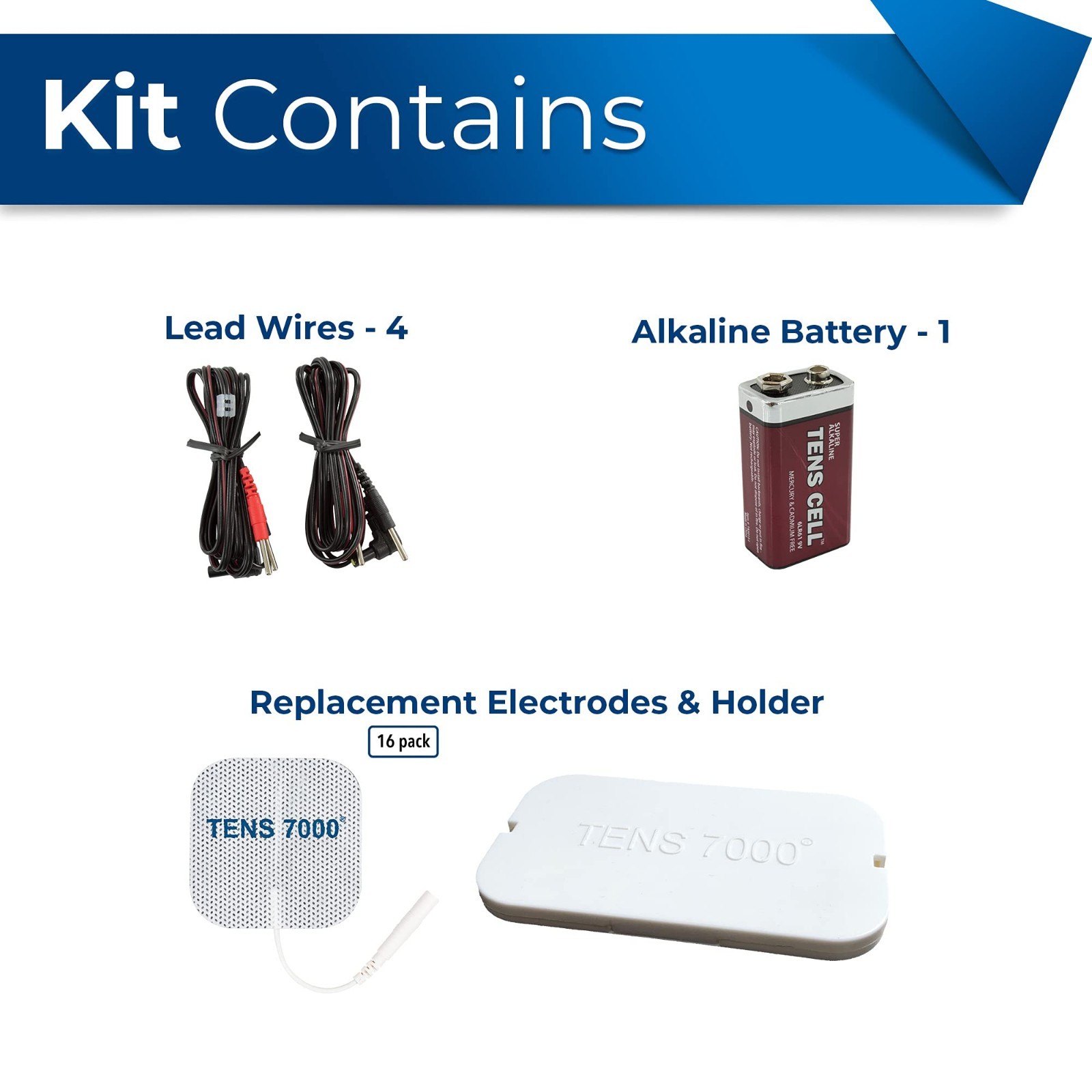 TENS Unit Replacement Pads & Battery Kit – 16 Premium Pads, 4 Lead Wires, 9V Bat