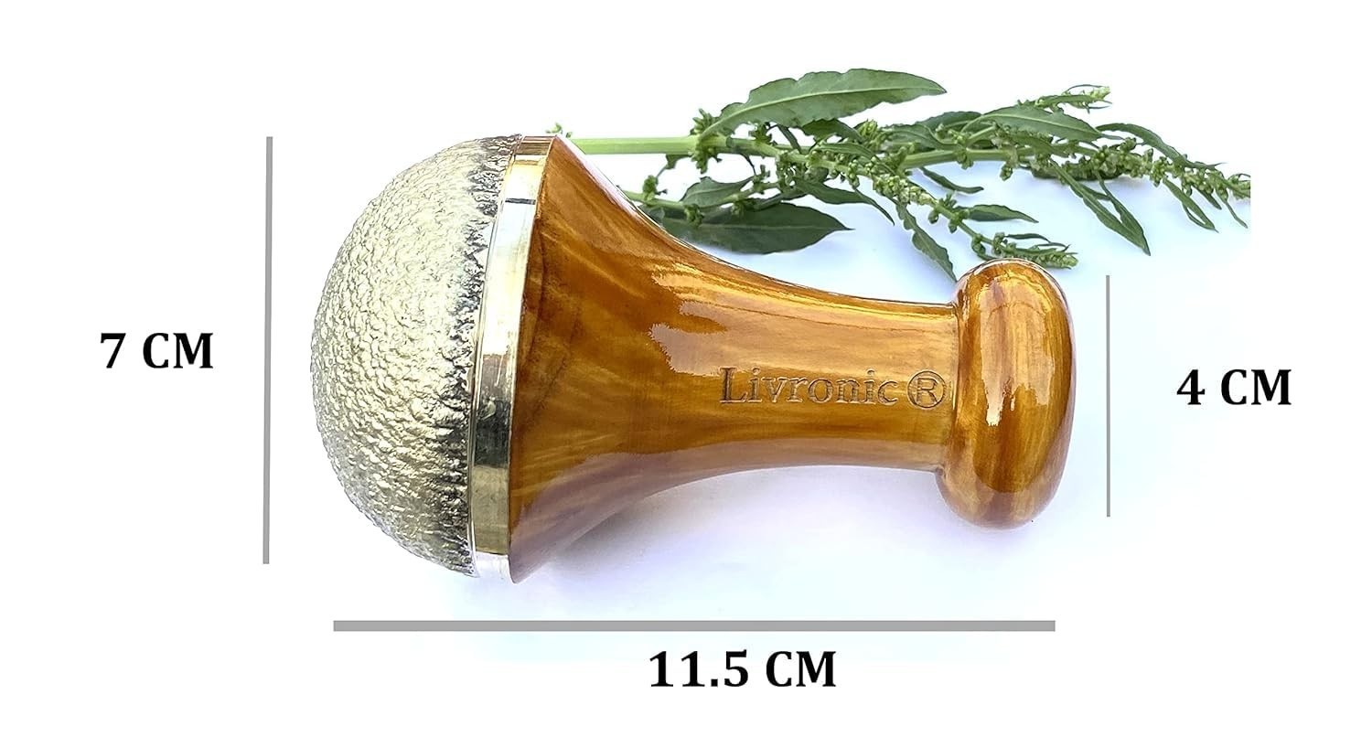 Livronic Bronze Kansa Natural Vatki Cup With Wooden Handle Manual Foot Massager