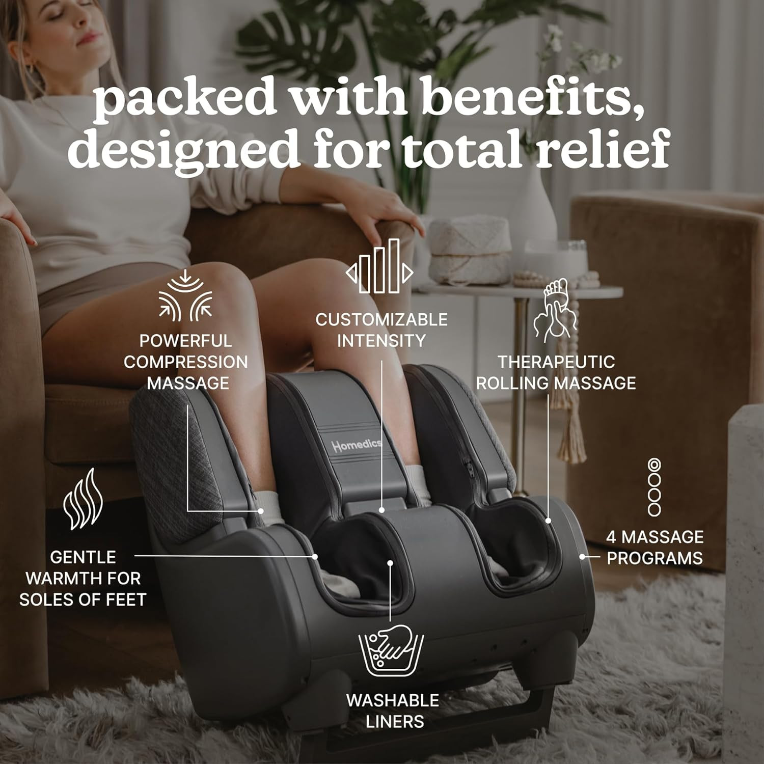 Deluxe Foot & Calf Massager with Adjustable Tilt, 4 Programs, 3 Intensity Levels