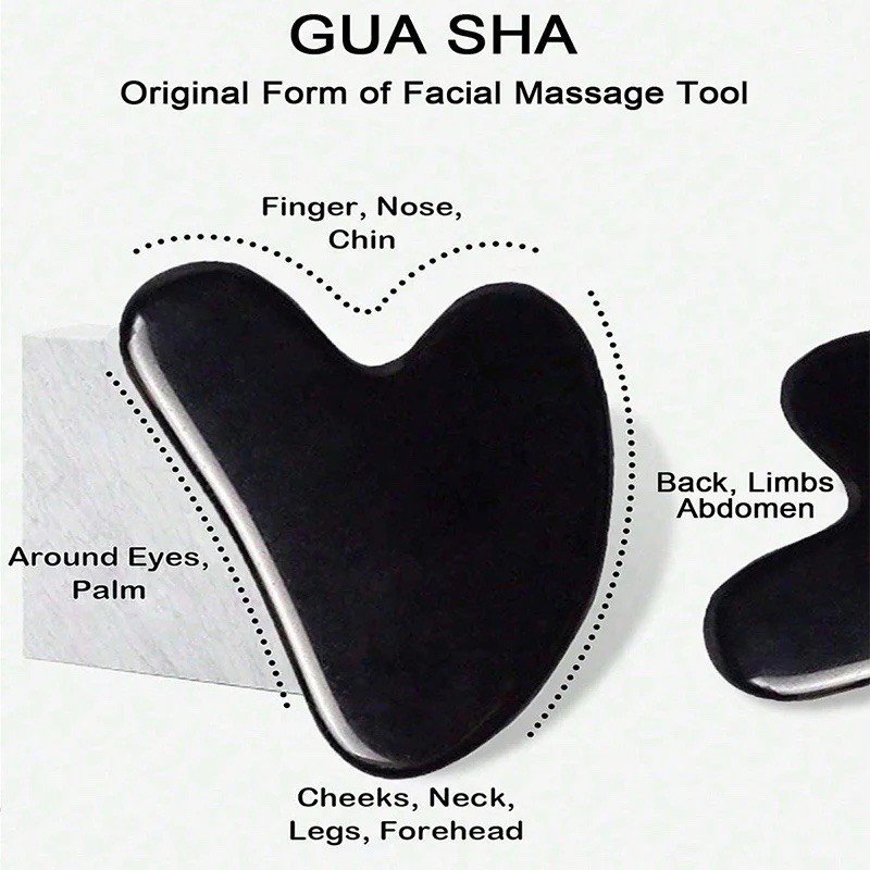 Black Gua Sha Tool Set w/ Facial Roller, Manual Handheld, Resin & Steel