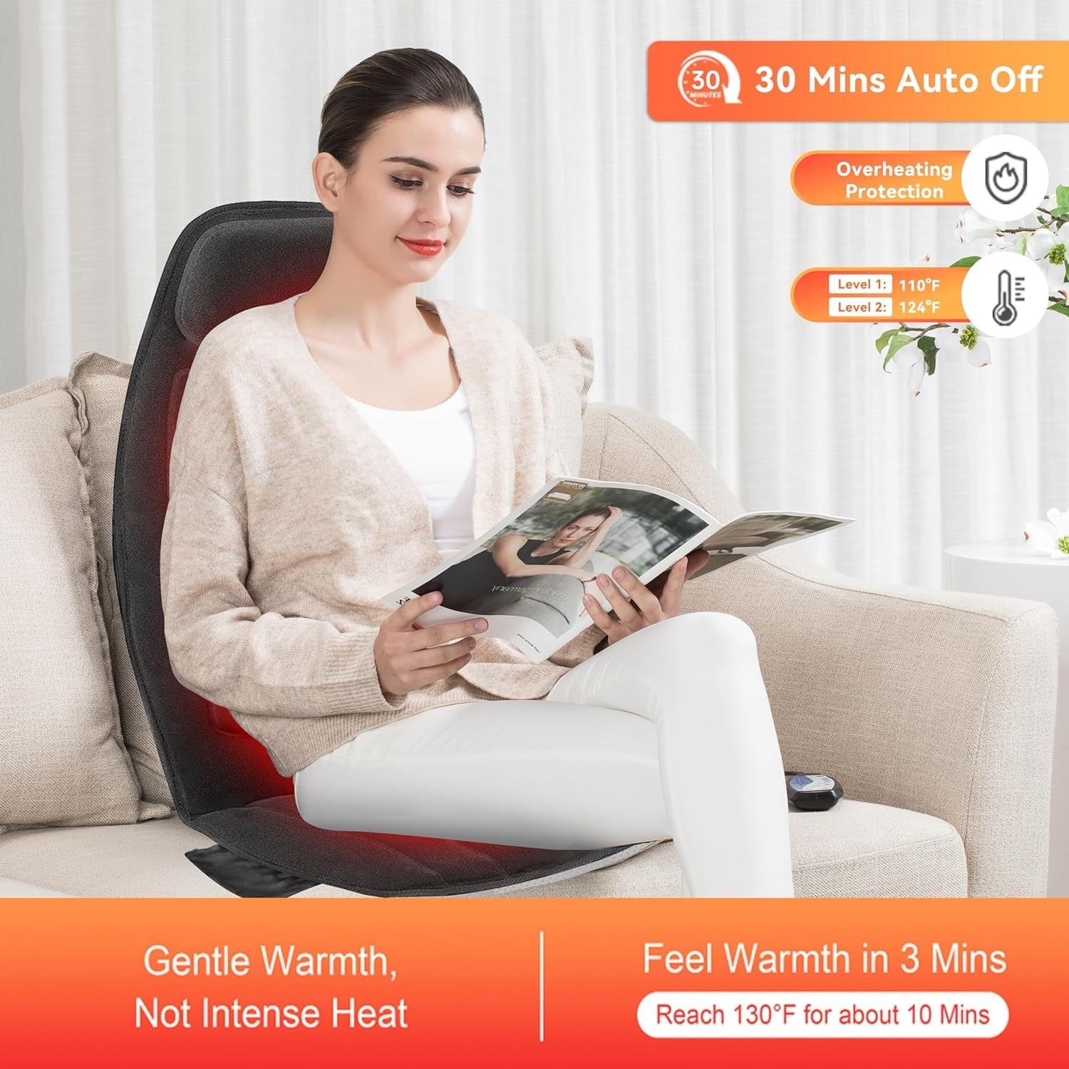Luxury Vibration Back Massager with Heat & Memory Foam, Perfect for Relaxation
