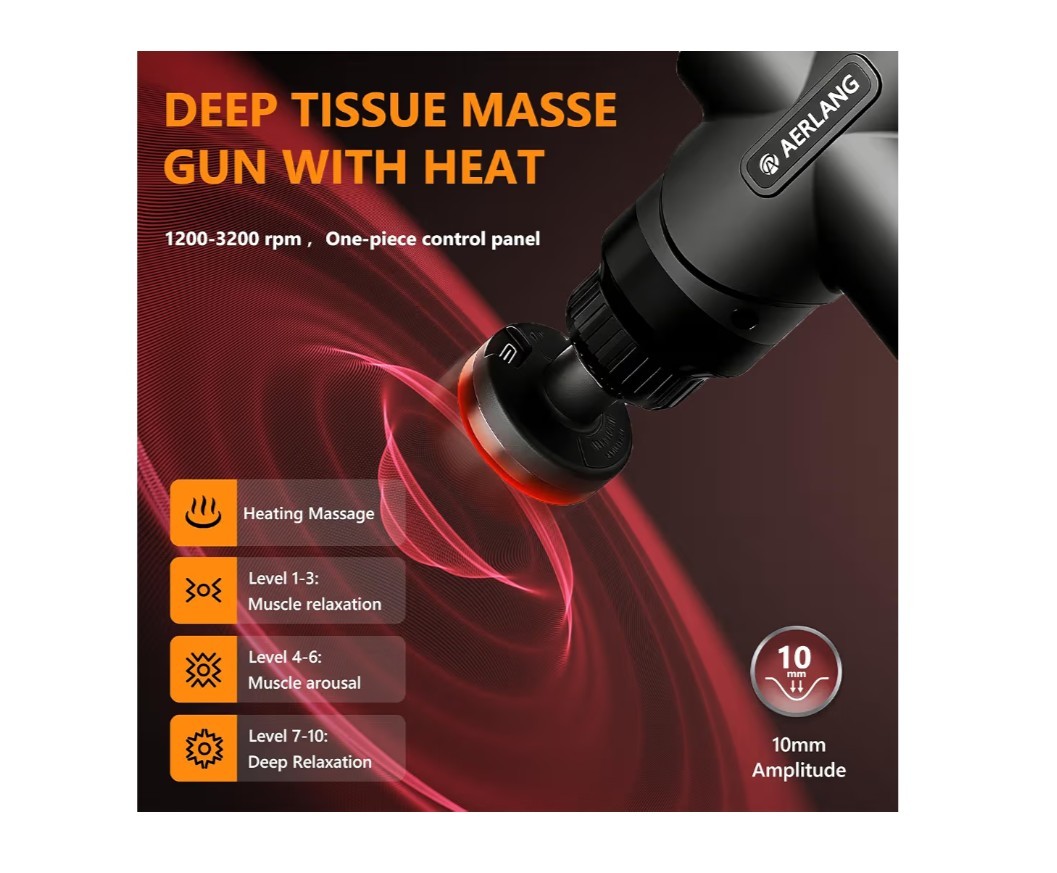 AERLANG Deep Tissue Massage Gun with Heat for Pain Relief
