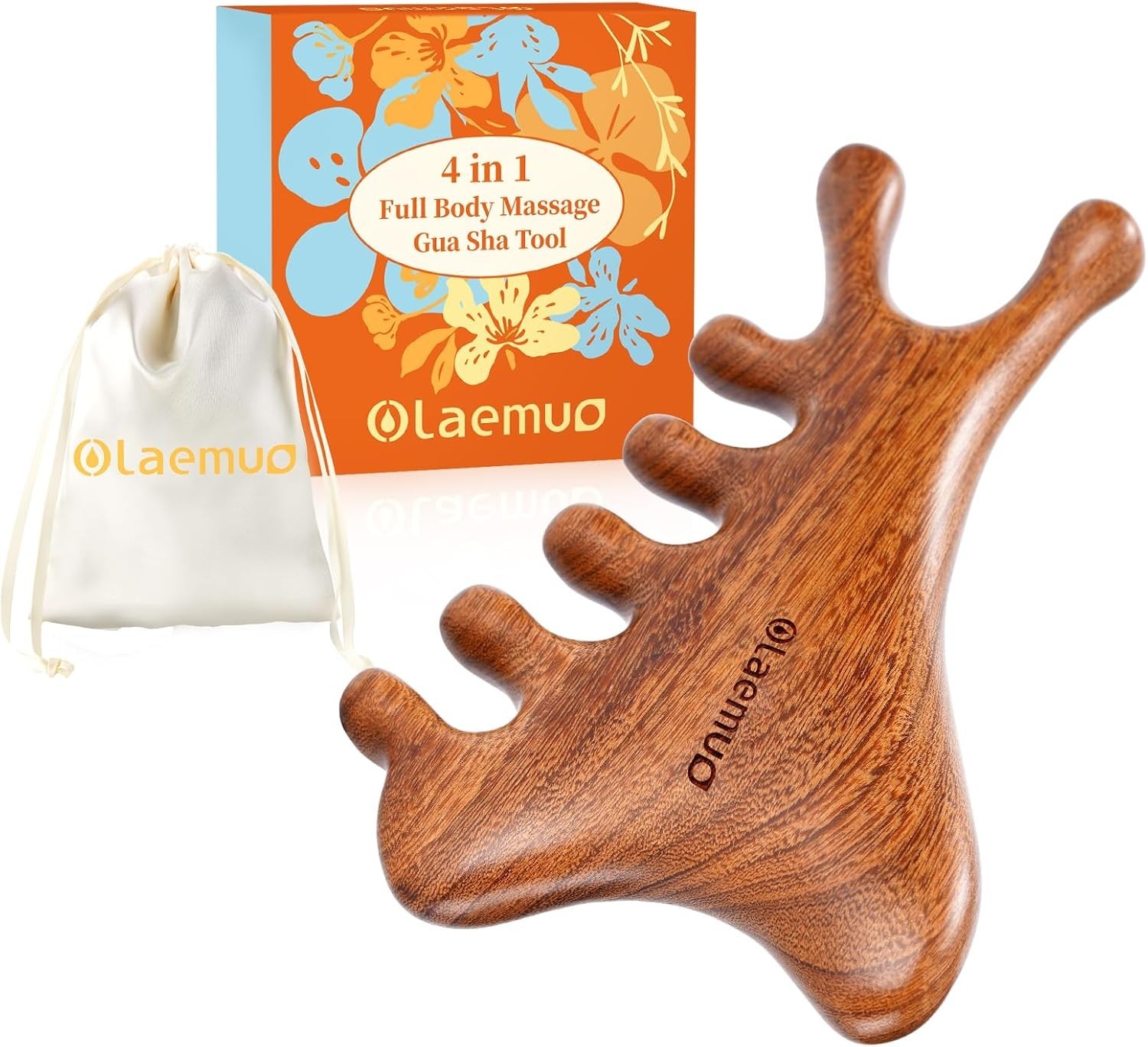 4-in-1 Natural Sandalwood Gua Sha Scalp Massager Comb – Face, Eye, Neck & Body M