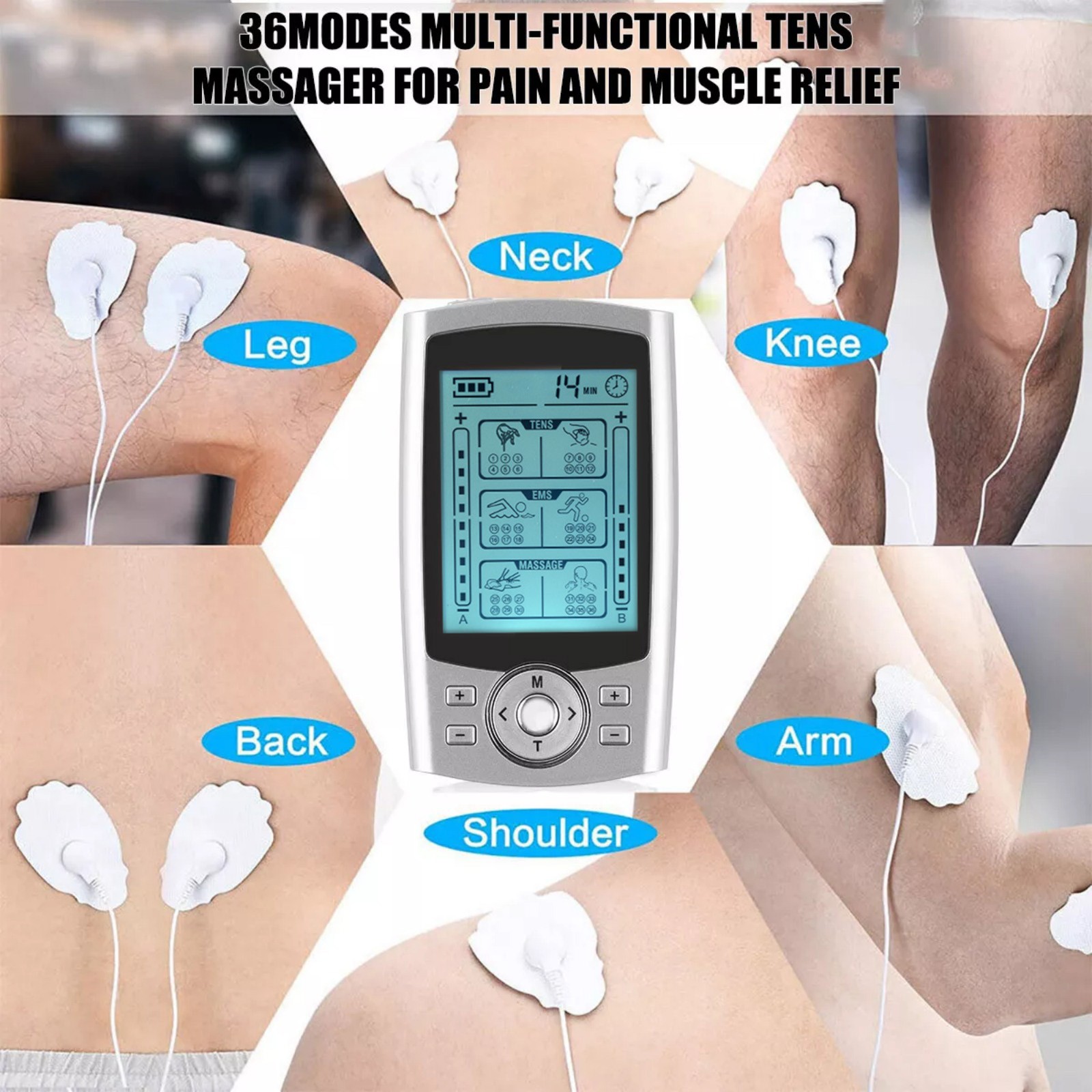 36 Modes Tens Unit Muscle Therapy Pain Relief Stimulator Machine Pulse Massager