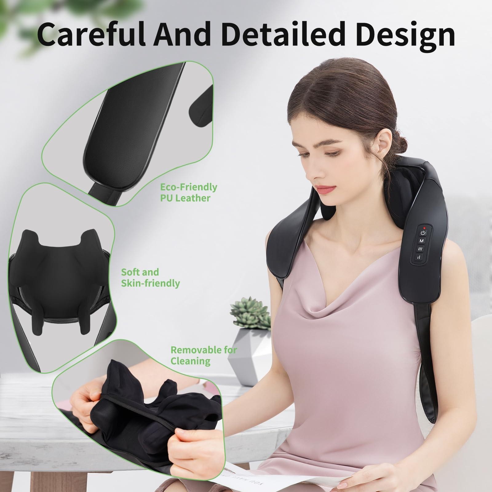 MASGRE Shiatsu Neck and Back Massager with Heat, Upgraded 2600mAh Cordless Shoul